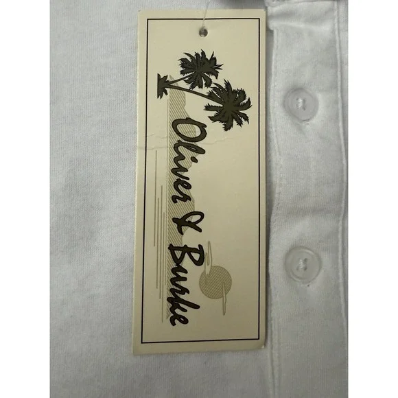 New NWT Oliver & Burke Short Sleeve Polo Shirt White Green Blue Striped XL JBHS - Picture 9 of 10